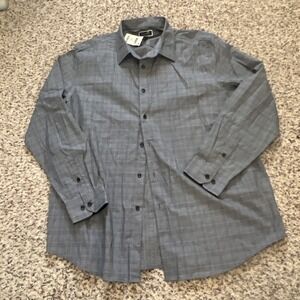 Club Room New Button Down Shirt Size 2XL Long Sleeve GrayPlaid %100 Cotton